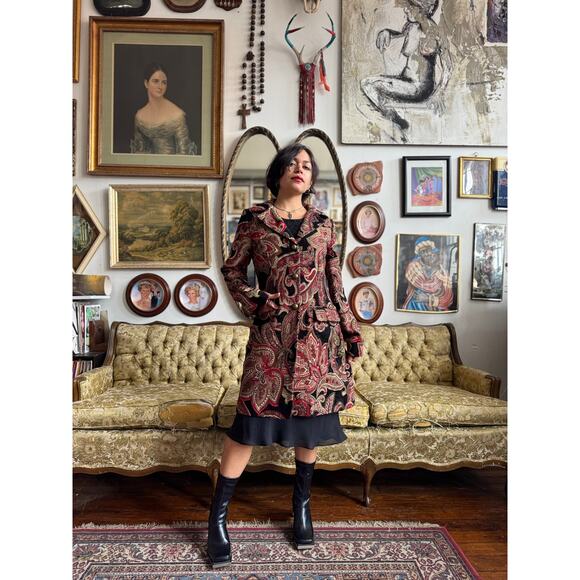 Vintage Paisley Tapestry Jacket w Waist Tie Size 6/Medium by Sunni Leigh - Picture 1 of 13